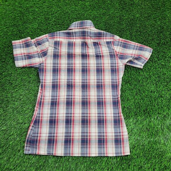 Vintage 80s Shadow Plaid Button Shirt Small 18x27 Poplin USA - Picture 2 of 10